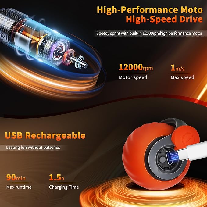 Speedy Tail 2.0 Interactive Cat Toy – Smart Self-Rolling Cat Ball with Feather Tail, Automatic Moving Motorized Toy for Indoor Cats, Chasing & Hunting Fun (Orange)