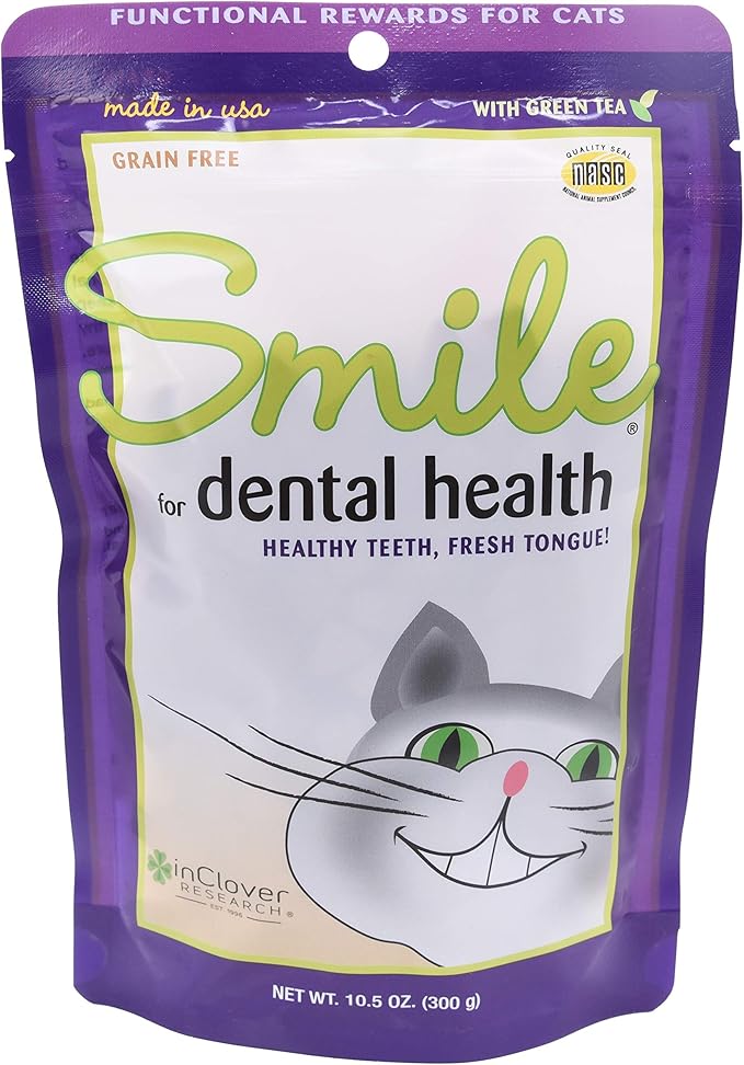 Smile Daily Dental Health Soft Chews for Cats, Support Healthy Teeth and Fresh Tongue with Catnip and Green Tea, Prebiotics, and Chlorophyll for Fresh Breath, 10.5 oz