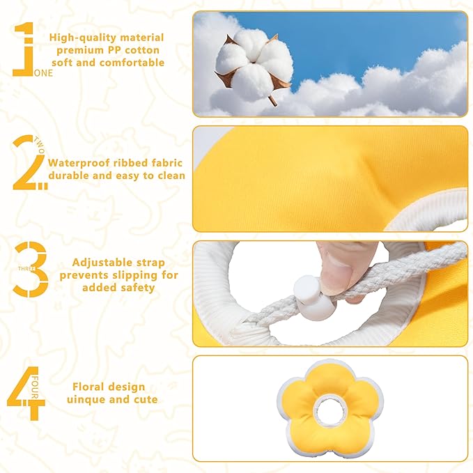 Cat Cone Collar Soft, Waterproof Cats Cones to Stop Licking After Surgery, Adjustable Soft Elizabeth Cats Collars for Wound Healing, Flower Shape Cat Recovery Collar (Yellow, X-Small)
