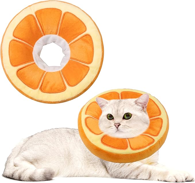 Soft Cat Cone Collar, Cute Cat Recovery Collar Suitable for Small, Medium, Large Cats,Elizabethan Neck Collar for Cats After Surgery (Orange, Medium)