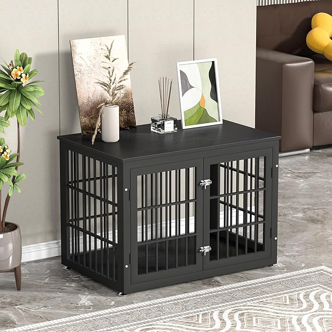 38 Inch Heavy Duty Dog Crate Furniture for Large and Medium Dogs, Decorative Pet House End Table, Wooden Cage Kennel Furniture Indoor, Black