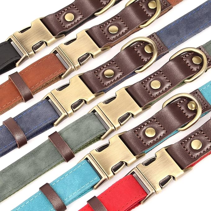 Didog Soft PU Leather Dog Collar for Large Dogs,Classic Adjustable Dog Collars with Quick Release Metal Buckle,Easy Clean and Comfortable with Nylon Lining,Brown,L Neck 15-23"