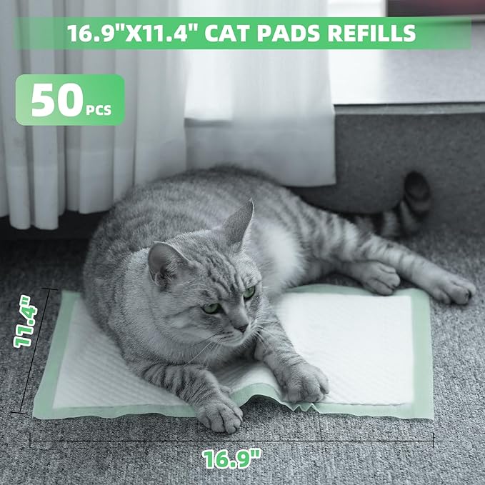 IMMCUTE Cat Litter Pads 16.9" X 11.4", Lemon Scent, 50 Ct, Pee Pads for Cats, Thickened Super Absorbent Pee Pads, Cat Pads for Litter Box System