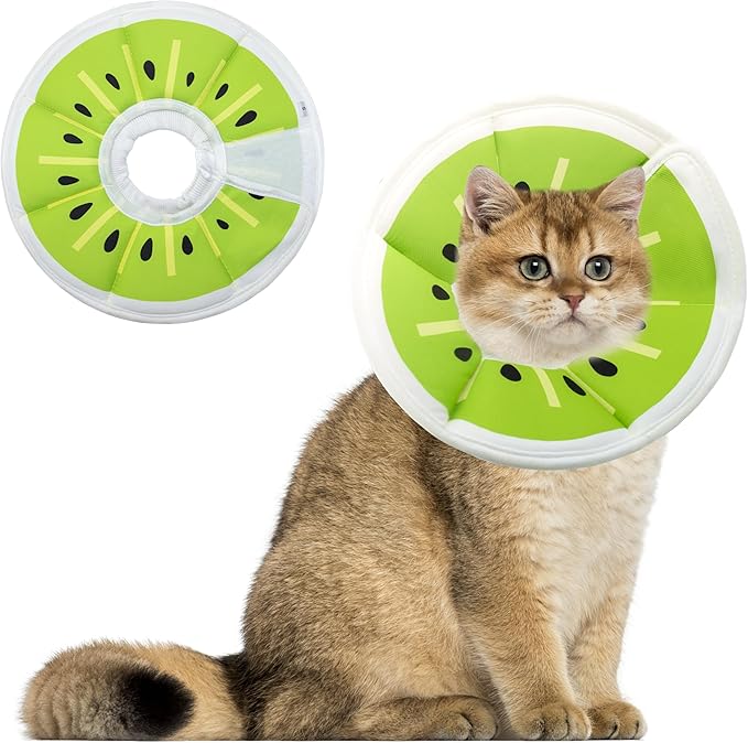 Soft Adjustable Cat Cone Collar, Comfortable Recovery Collar for Cats After Surgery (Kiwifruit, Medium)