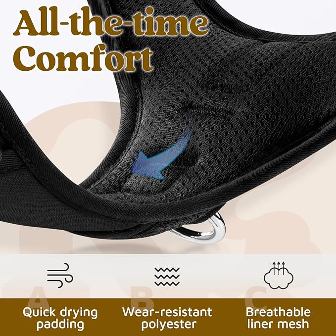 rabbitgoo Dog Harness Small Sized, No Pull Dog Vest with 3 Buckles, Adjustable Soft Padded Pet Harness with Easy Control Handle and Reflective Strips, Black, S