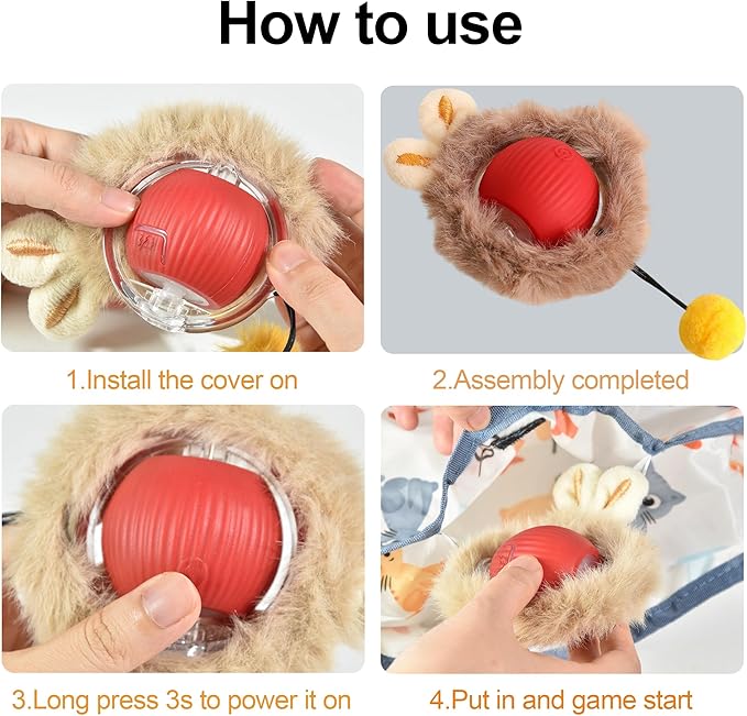 Interactive Cat Toys Ball - 2pcs Automatic Fast Rolling Ball in Play Mat, Hide and Seek Mouse Catching Game, Low-Noise Cat Enrichment Toys in Pouch for Indoor Bored Cats(Heart Patterns - Round)