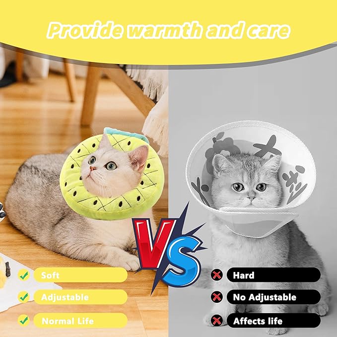 Soft Cat Cone Collar, Cute Cat Recovery Collar Suitable for Small, Medium, Large Cats,Elizabethan Neck Collar for Cats After Surgery (Pineapple, Small)