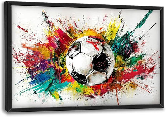 Extra Large Framed Soccer Wall Art,Oversized Colorful Graffiti Sport Ball Wall Decor Pictures for Living Room,Canvas Print Painting Modern Artwork Bedroom Office Bathroom Home Decor 36L x24W