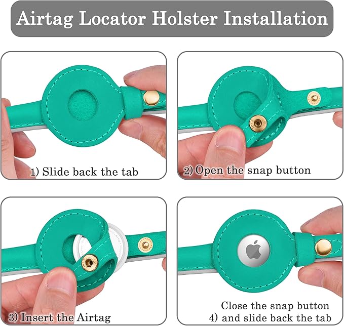 OOPSDOGGY Rolled Leather Dog Collar with Airtag Holder - Reflective Round Airtag Dog Collar - Soft Tracking Pet Collar for Small Dogs Puppy Cats Kitten (Teal, S, 10"-13")