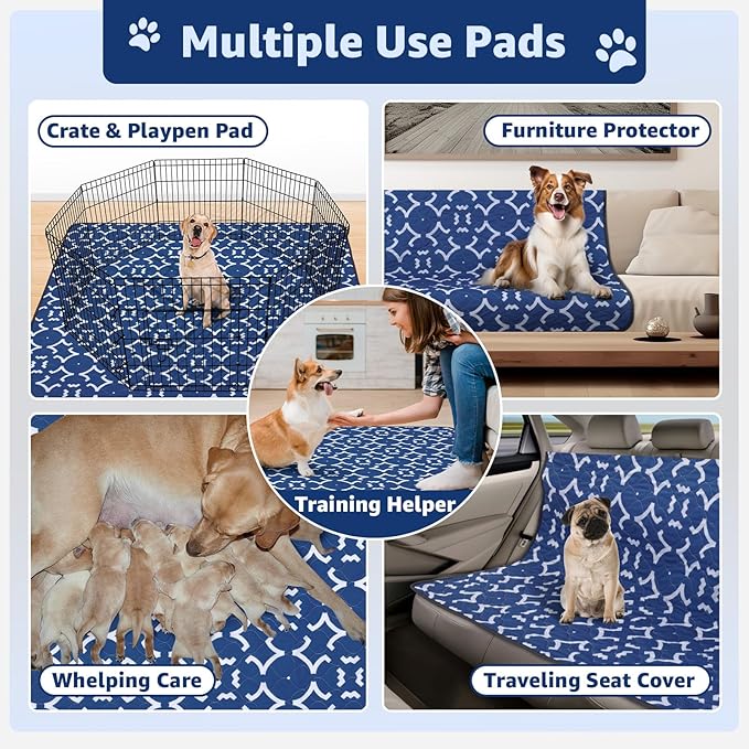 LOOBANI Washable Pee Pads for Dogs: 65"x 48" Extra Large Reusable Puppy Pads,1 Pack Absorbent Whelping Pad Leakproof Dog Playpen Mat, Waterproof Non-Slip Dog Training Pads for Floor, Crate, Potty