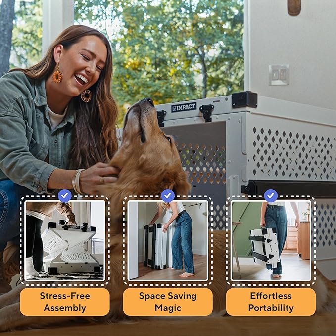 Impact Collapsible Dog Crate - Foldable Hard Crate for Medium Dogs - Heavy Duty Travel Kennel with Powder-Coated Aluminum - Quick Setup for Indoor & Outdoor (White, 30" (30.5" L x 20.5" W x 26" H))