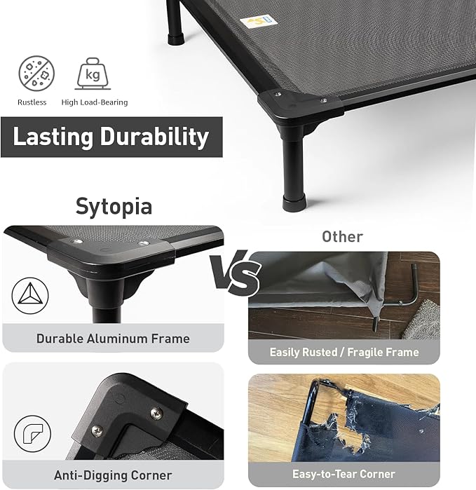 Sytopia 47'' Outdoor Elevated Dog Bed for Extra Large Dogs, Chew-Proof Pet Camping Raised Cot with Breathable Mesh - Durable Frame, Cooling Hammock Bed, Non-Slip Feet, Waterproof, Easy Clean