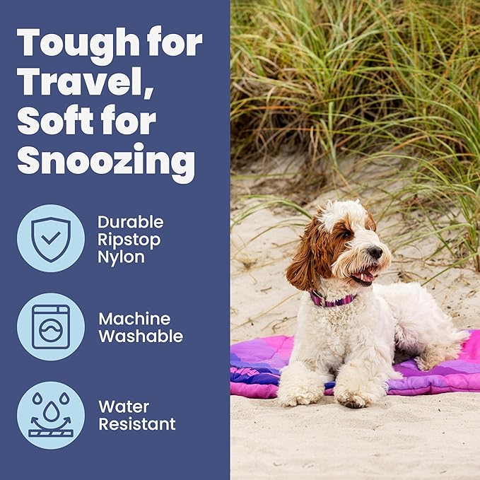 Travel Dog Bed (42" x 30") – Foldable, Packable Camping Dog Bed – Water Resistant, Cozy & Durable Mat with Soft Padding – Compact, Portable & Machine Washable – Large & Small Breeds - Pink