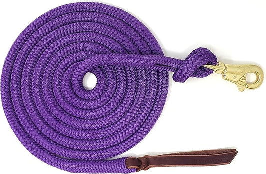 Premium 1/2" Samson Eq Braid Yacht Natural Horse Training Lead Rope with Brass Trigger Bull Snap Available in 12ft, 14ft, and 16ft. Lengths