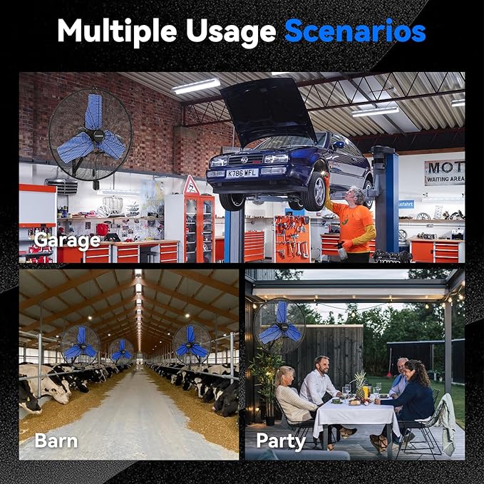 Pro 9500 CFM 24" Outdoor IP44 Waterproof Wall Mount Fan, 3-Speed Oscillating Metal Fans with Enclosure Motor, Heavy Duty Wall Fan for Patio, Warehouse, Garage, and Jobsite