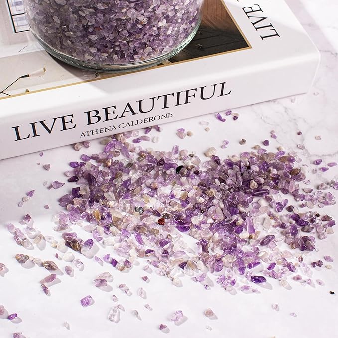 3 Lb Amethyst Crushed Stones Quartz Crystals Chips Bulk, Natural Tumbled Healing Stones for Decorative Fish Tank Vase Fillers Aquarium Gravel Rocks