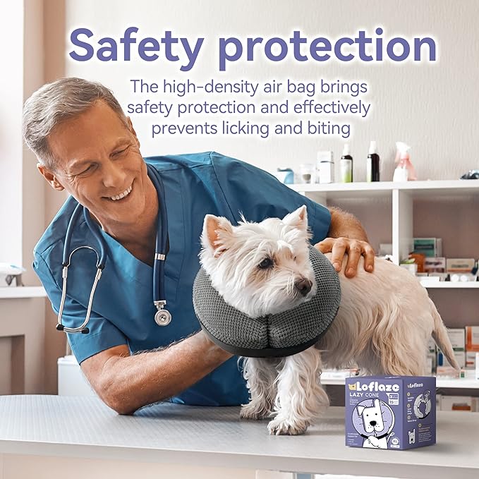 Soft Inflatable Dog Cone Collar Alternative After Surgery - Dog Neck Donut E Collar for Large Medium Small Dogs Cats Post Surgery - Recovery Collar to Stop Licking - Grey, XXL