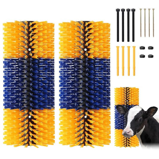 2PCS Livestock Scratching Brush, 17.5 x 7.8 Inch Goat Brushes for Grooming, Horse Brushes for Shedding, Livestock Brush with 8 Screws Great for Horse, Elk, Cattle, Pig, Sheep（Yellow）