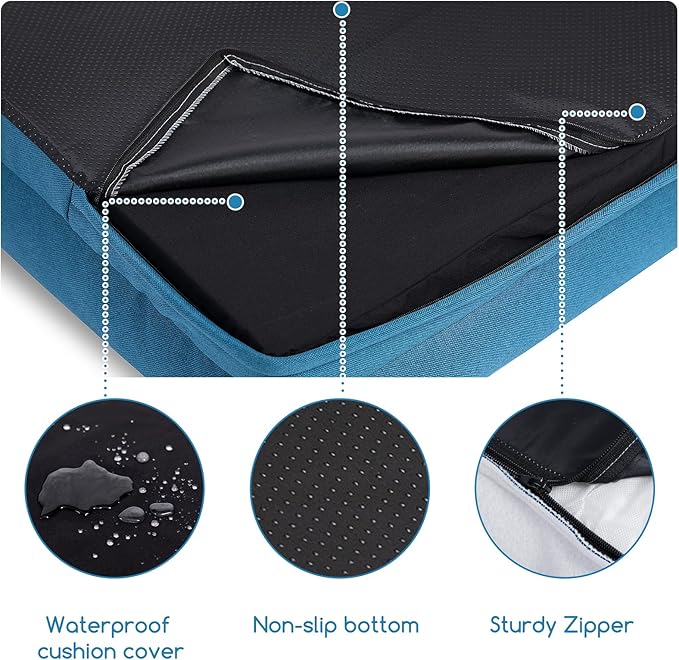 Hollypet Orthopedic Dog Bed for Large Dogs, Supportive Foam Pet Couch with Removable Washable Cover and Non-Slip Bottom, Waterproof Lining Dog Sofa Bed, Blue, L (36 * 26 * 8)