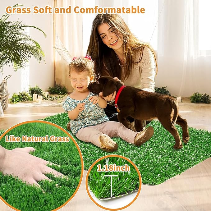 LOOBANI Dog Grass Pee Pads, 2 Pack Artificial Grass Pads for Potty Tray, Fake Grass for Dogs to Pee On, Outdoor Indoor Pee Grass for Dog Potty (18 * 23 inch)
