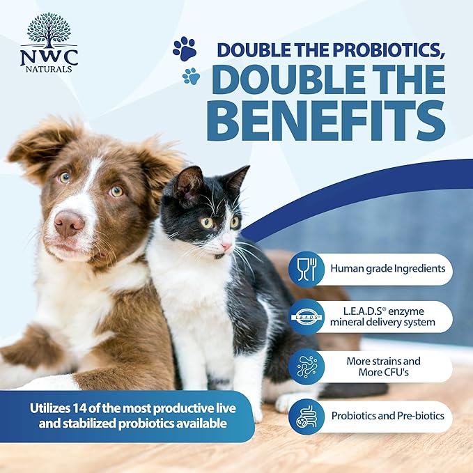 NWC Naturals Total-Biotics, Cat & Dog Probiotics for Digestive Health with Prebiotic, Unflavored Probiotic for Dogs & Cats, Supplement for Gut, Skin, Coat, Stomach Relief, 100 Servings, 2.22 Ounces