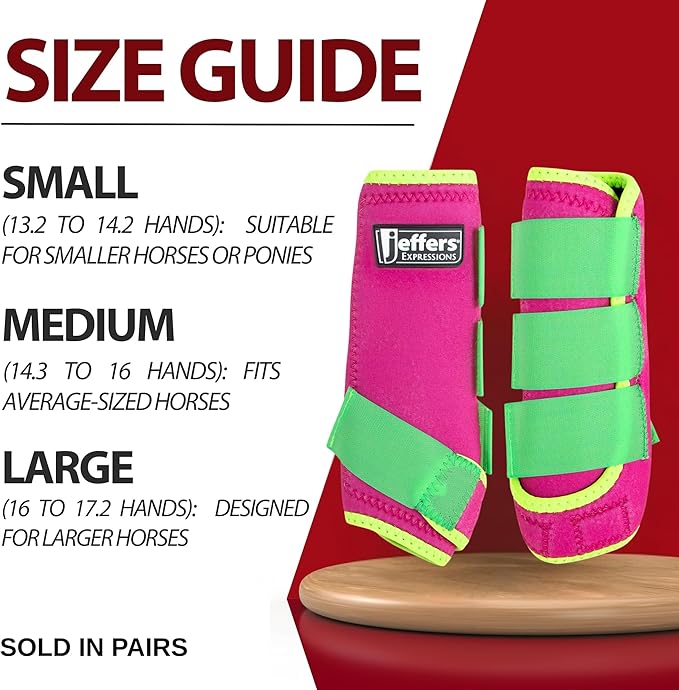 Jeffers Expression Neon Horse Boots 1 Pair – Pink & Lime, Breathable Neoprene with Secure Strap Closures, Durable Premium Protection for Jump Training & Trail Riding – Front & Hind, Large Size