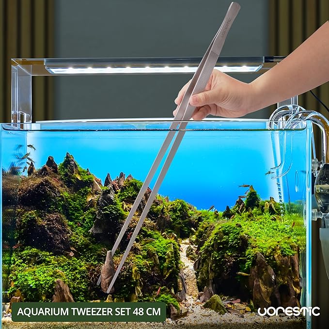 2 Pcs Heavy Duty Reptile Feeding Tongs, Aquarium Tweezers 18 Inch, Straight and Curved Extra Long Tweezers, Reptile Tongs, Aquarium Tongs, Aquarium Tweezers Extra Long