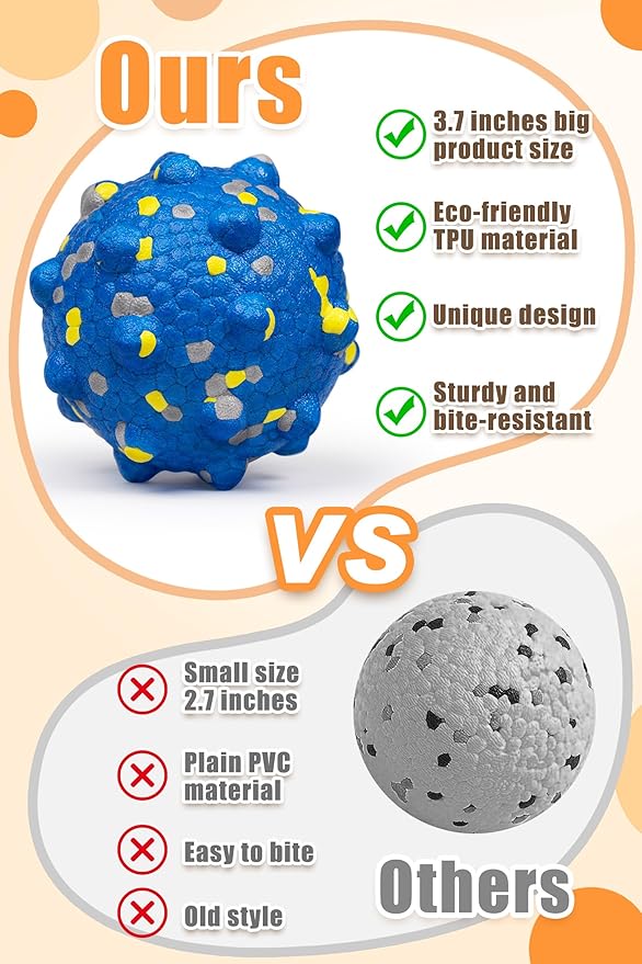 3.7'' Dog Balls for Dogs Aggressive Chewers Indestructible Tennis Durable Bouncy Interactive Dog Toy for Fetch Game Floating Balls (Blue Large)