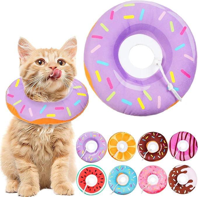 Cat Cone Collar Soft, Cat Recovery Collar for Wound Healing Cute Donut Adjustable Kitten Cones to Stop Licking Comfortable Lightweight Neck Elizabethan Collars for Kittens After Surgery