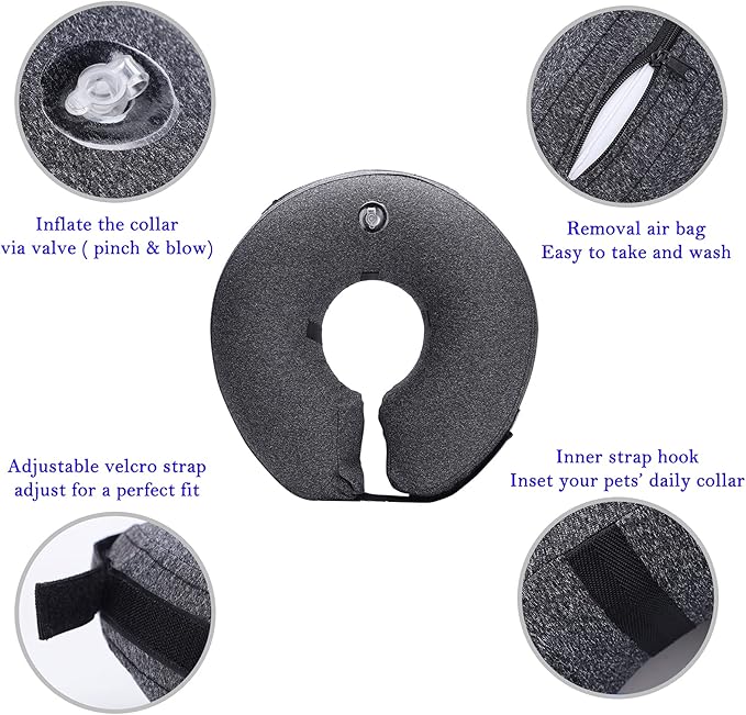 Katoggy Inflatable Dog Recovery Collar,Soft Blow-up Protective Recovery Dog Cone,Pet Donut Cone Collar,Comfy Elizabethan Collar After Surgery for Medium Dog to Prevent from Biting & Scratching,Small