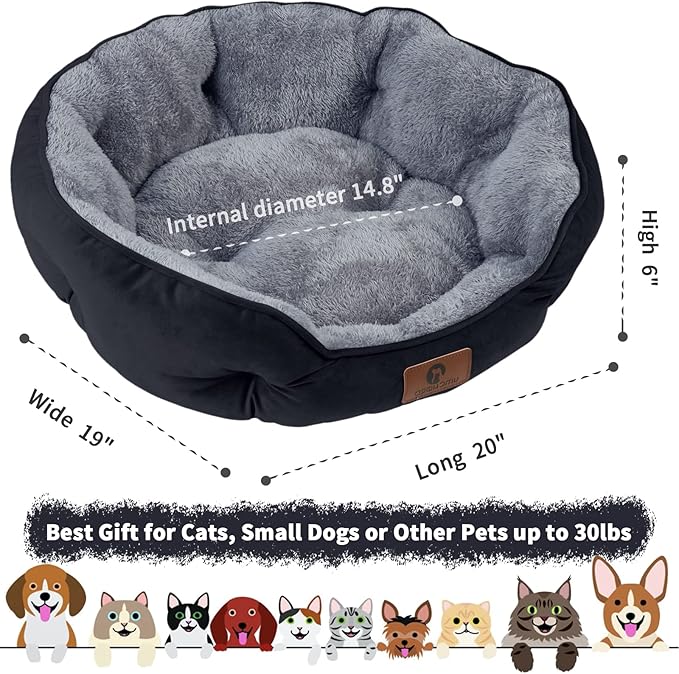 Asvin Small Dog Bed for Small Dogs, Cat Beds for Indoor Cats, Pet Bed for Puppy and Kitty, Extra Soft & Machine Washable with Anti-Slip & Water-Resistant Oxford Bottom, Black, 20 inches