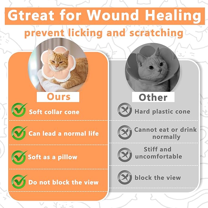 Cat Cone Collar Soft, Waterproof Cats Cones to Stop Licking After Surgery, Adjustable Soft Elizabeth Cats Collars for Wound Healing, Flower Shape Cat Recovery Collar (Pastel Orange, Medium)
