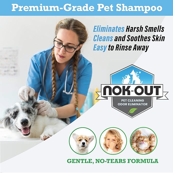 NOK OUT Premium Grade Pet Shampoo for Dogs and Cats, Veterinary Strength and Odor Eliminator Formula, Made in the USA, 20 Ounce Bottle, 2-Pack