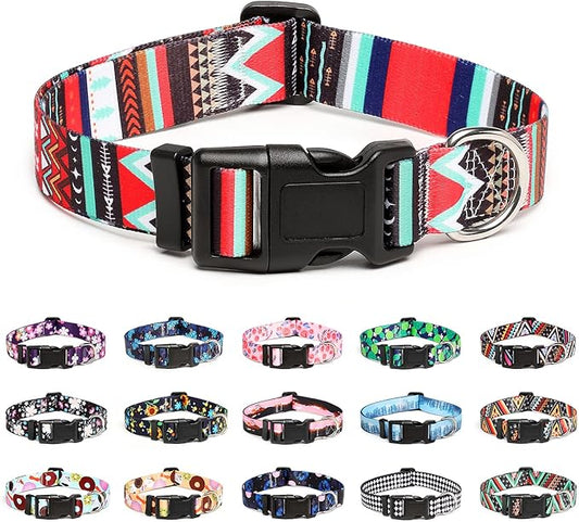 Mercano Adjustable Dog Collar - Special Design Patterns, Soft Nylon Comfortable Durable Pet Collar for Small Medium Large Dogs (S, Tribal Red)
