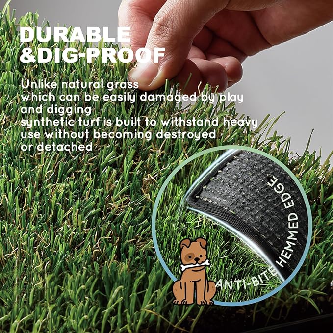 HQ4us Dog Grass Pad with Tray Small 23" x 16" Dog Litter Box Toilet for Puppy (No Grate) with 2×Artificial Grass for Dogs with Hemmed Edge, Pee Pads for Dogs, Realistic, Less Stink, Potty for Balcony