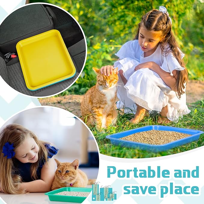 Tessco for you 3 Pcs Open Small Kitten Litter Box Rabbit Pan Waterproof Plastic Litter Tray Travel Toilet for Cats Bunny Guinea Pig Small Pet, Easy Clean(Classic Color,15.1 x 12 x 1.4 Inch)