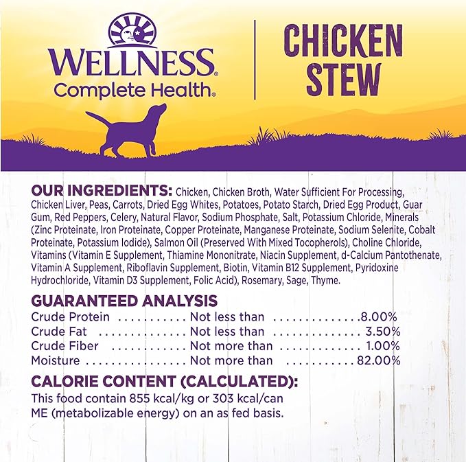 Wellness Complete Health Thick & Chunky Natural Grain Free Canned Wet Dog Food, Chicken Stew, 12.5-Ounce Can (Pack of 12)