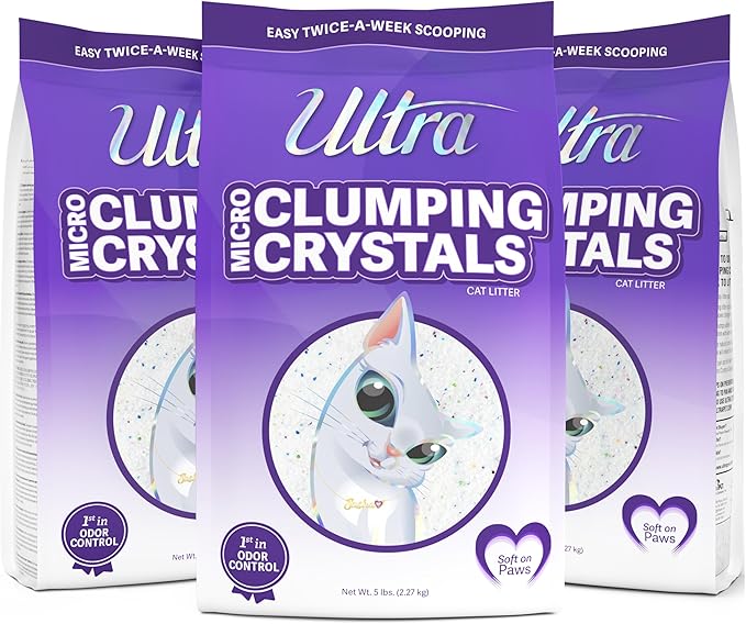 Ultra Clumping Micro Crystals Premium Cat Litter - Dust Free, Soft on Paws, Fragrance Free - 15 Lbs. Total (3pk of 5 Lbs.)
