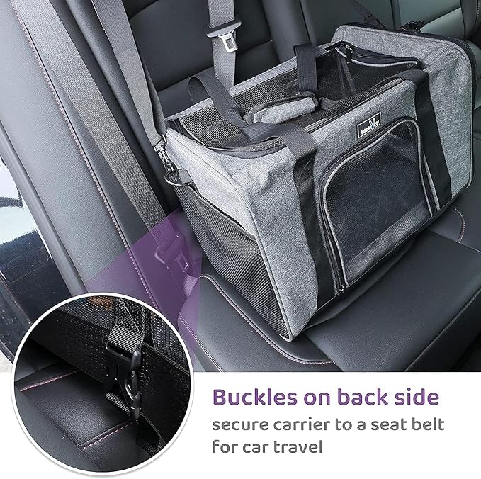 TSA Approved Pet Carrier for Small Cats Dogs, Travel Bag with Adequate Ventilation, 5 Mesh Windows, 3 Entrance, Locking Safety Zippers, Padded Shoulder and Carrying Strap, Small