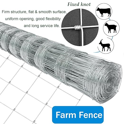 40in x 100ft Galvanized Wire Fence, Hog Goat Fencing Garden Fencing Roll, Heavy Zinc Coating Metal Wire Mesh for Yard Vegetable Plant Protection Poultry Netting