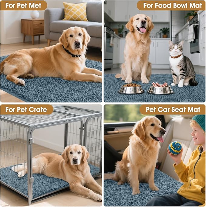 IM HOME 36" x 24" Dusty Blue Dog Door Mats for Muddy Paws, Chenille Absorbent Dog Mat, Non Slip Heavy Mud Mat for Dogs, Soft Pet Bed Mat for Entryway, Mud Paws, Inside Floor