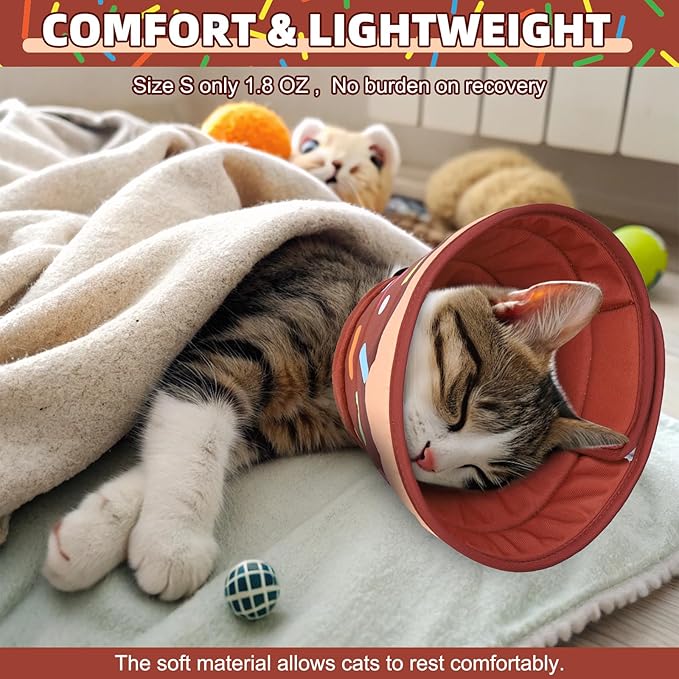KOOLTAIL Cat Cone Collar Soft, Adjustable Cat Cones to Stop Licking, Foldable Donut Water Resistant Pet Recovery Neck E Collars After Surgery, Kitten Elizabethan Collar for Small to Large Cats,Brown L