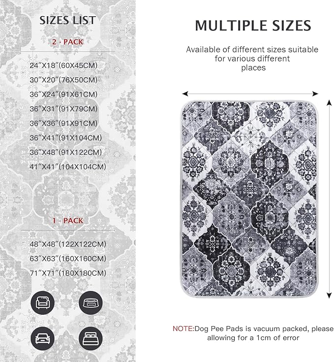 IEUUMLER Washable Pee Pads for Dogs, 2 Pack Reusable Pee Pads for Dogs Non-Slip Grip, Super Absorbent Waterproof Puppy Pads for Potty Training, Playpen, Crate, Whelping Box EU011 Black Grey, 30x20