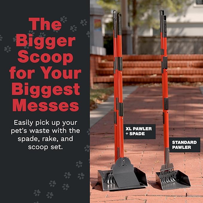 Pooper Scooper for Large Dogs, Small Dogs and Horses, Metal Poop Scooper Set with Long Handle Rake, Spade and Tray for Yard, Grass, Dirt or Gravel, Heavy Duty Aluminum Poop Picker Upper