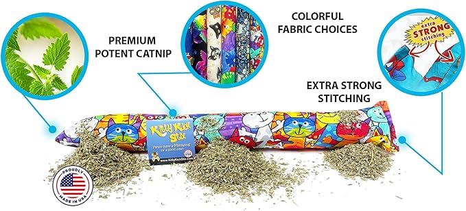 Kitty Kick Stix 15" Catnip Kicker Toy – Set of 2 | Handmade in USA | Interactive Cat & Kitten Toy | Durable Kicker Packed with 100% Potent Catnip for All Breeds (Mystery Choice)