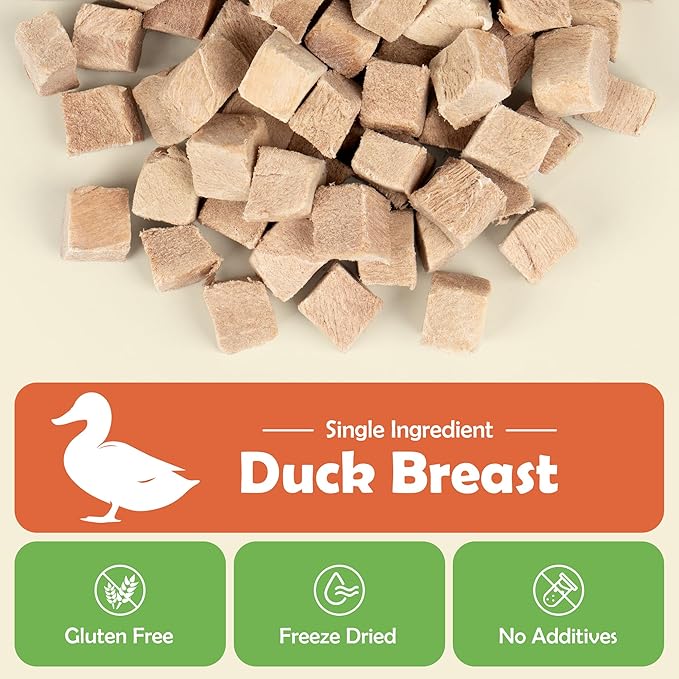 MON2SUN Freeze Dried Duck Cat and Dog Treats, Single Ingredient Natural and Healthy Dog Snacks, High Protein Training Treats & Food Topper, 9.5 oz