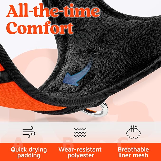rabbitgoo Dog Harness for Large Dogs, No Pull Pet Vest with 3 Buckles, Adjustable Soft Padded Pet Harness with Easy Control Handle and Reflective Strips, Orange, L