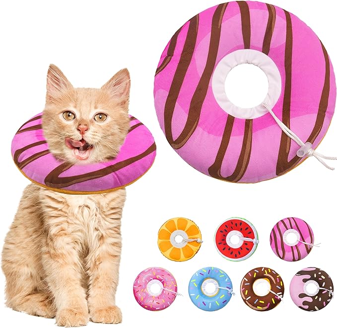 Cat Cone Collar Soft, Adjustable Cat Recovery Collars Kitten Cones to Stop Licking, Cute Donut E Collar After Surgery, Anti-Lick Wound Healing Elizabethan Collar for Kittens (Pink, Small)