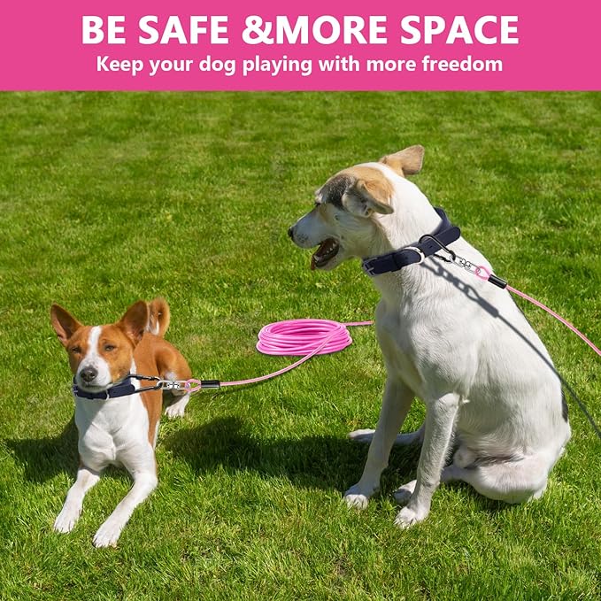 Dog Tie Out Cable 30FT-500Lbs,Heavy Duty Dog Leads Line for Yard with Swivel Hook,Medium Large Dogs Leash&Chains for Outside,Rust Chew Proof Dogs Run Cable for Outdoor Camping (Pink, 30FT)