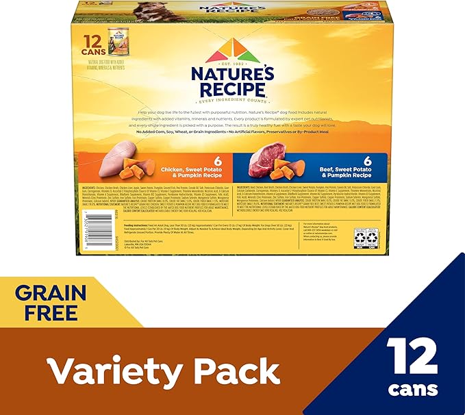 Nature's Recipe Grain Free Chicken and Beef Recipes Variety Pack Wet Dog Food, 13oz. Cans